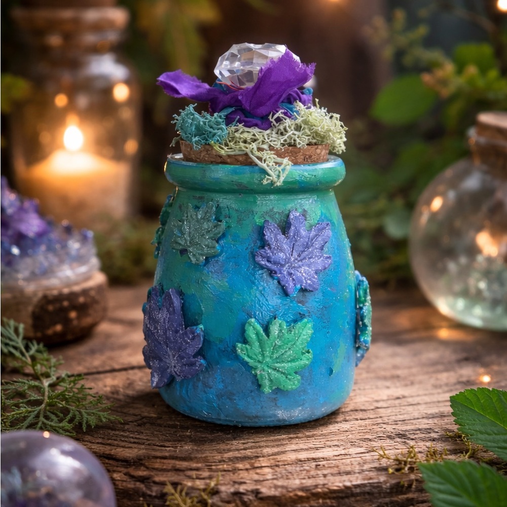 🌿 Enchanted Emerald Leaf Jar – 7oz Handcrafted
